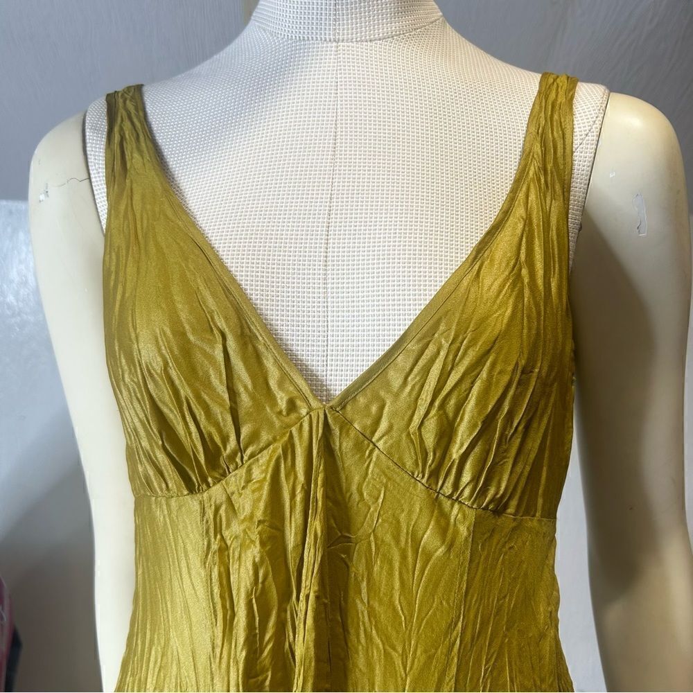 Banana Republic Satin Gold Chartreuse Hanker-chief Hem Formal Sleeveless Dress - Picture 5 of 9